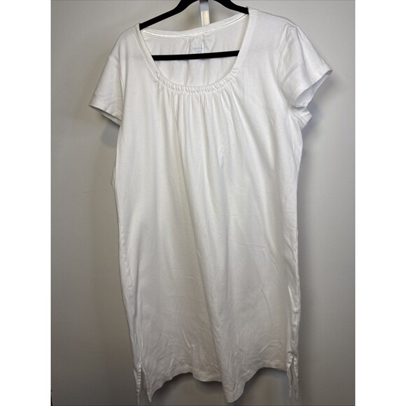 Lands' End White Cotton Knit T-Shirt Dress Minimalist Casual Size XL 18 Women's - Picture 1 of 6